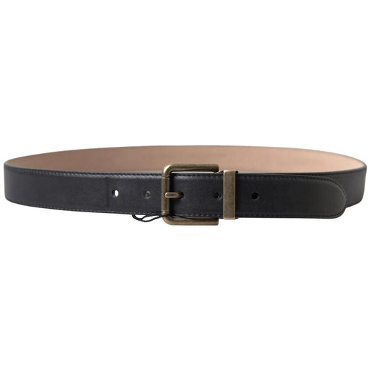 Elegant Black Leather Belt with Metal Buckle