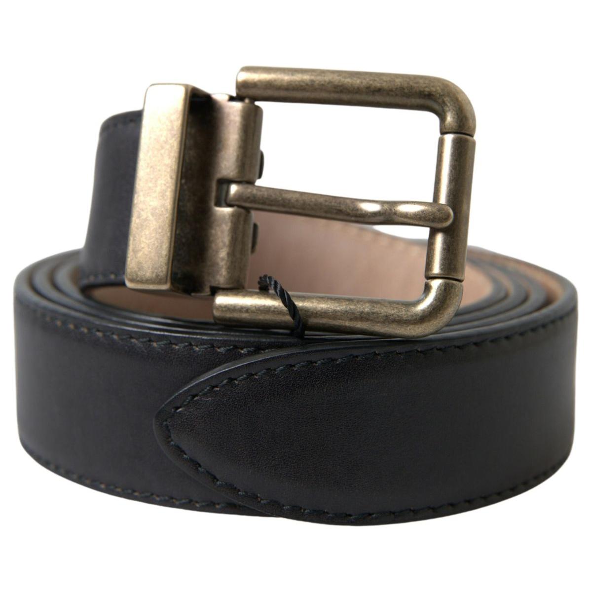 Elegant Black Leather Belt with Metal Buckle