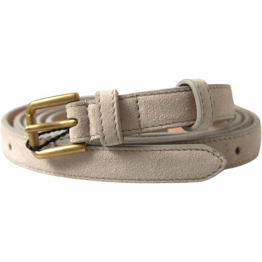 Elegant Beige Leather Belt with Metal Buckle