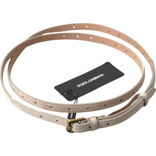 Elegant Beige Leather Belt with Metal Buckle