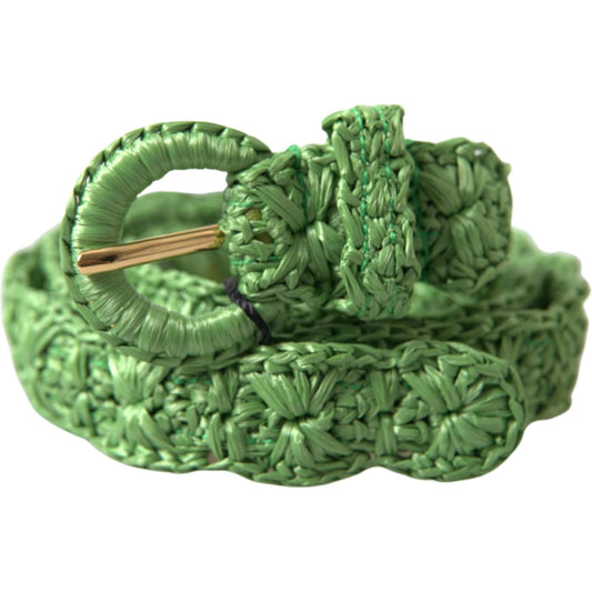 Elegant Green Viscose Belt with Metal Buckle