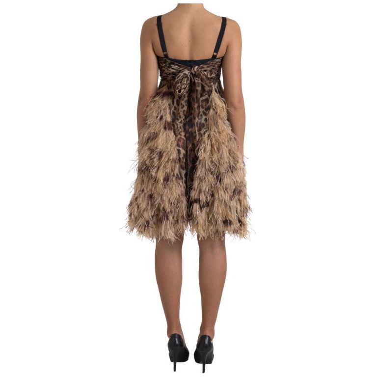 Dolce & Gabbana Sleeveless Leopard Chiffon Ostrich-Feather Dress Dolce & Gabbana