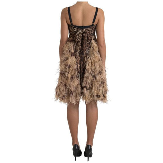 Sleeveless Leopard Chiffon Ostrich-Feather Dress