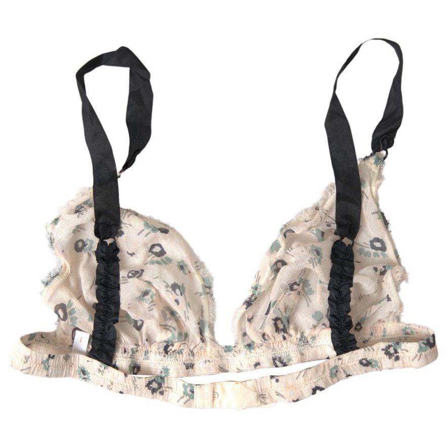 Elegant Floral Print Beige Bra