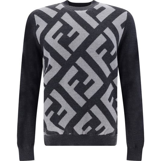 Chic Grey Wool Iconic Logo Sweater