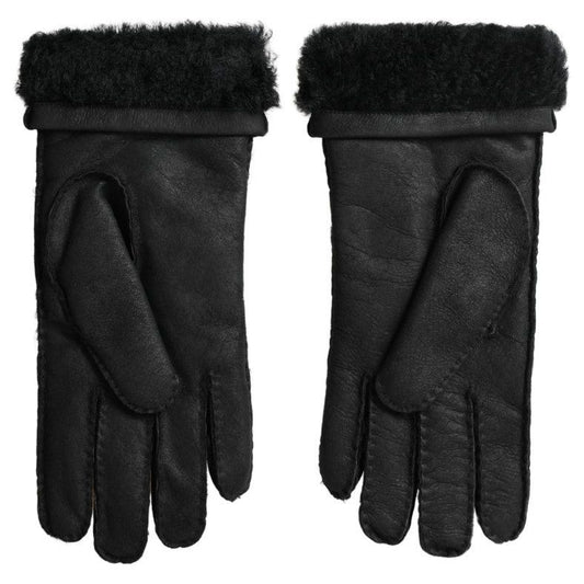 Elegant Black Leather Winter Gloves