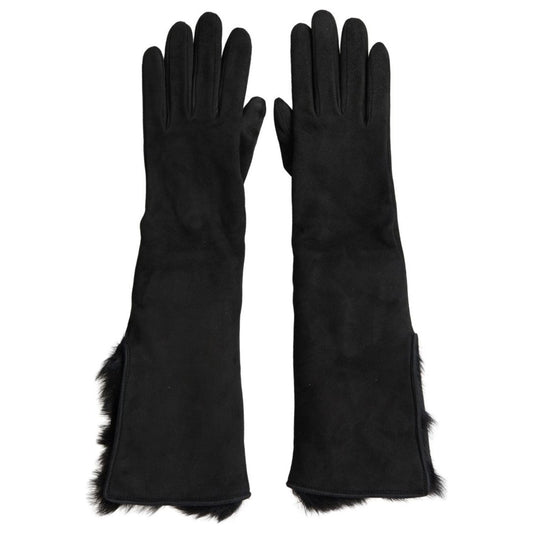 Elegant Leather Elbow Length Gloves with Fur Trim