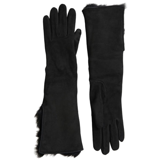 Elegant Leather Elbow Length Gloves with Fur Trim