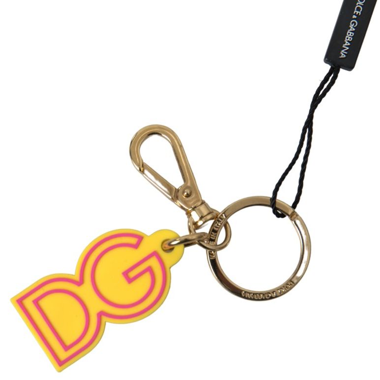Dolce & Gabbana Yellow Rubber DG Logo Gold Brass Metal Keyring Keychain