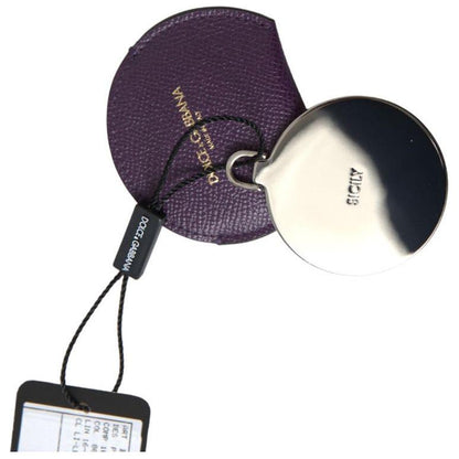 Dolce & Gabbana Purple Calfskin Leather Round Hand Mirror Holder