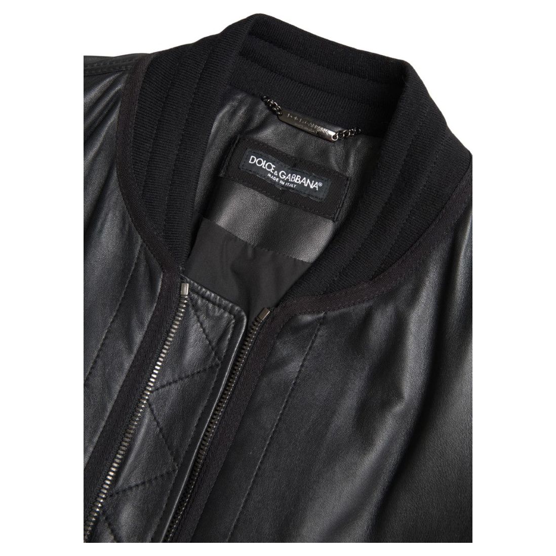 Elegant Black Leather Bomber Jacket