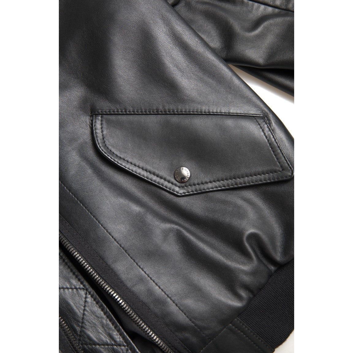 Elegant Black Leather Bomber Jacket