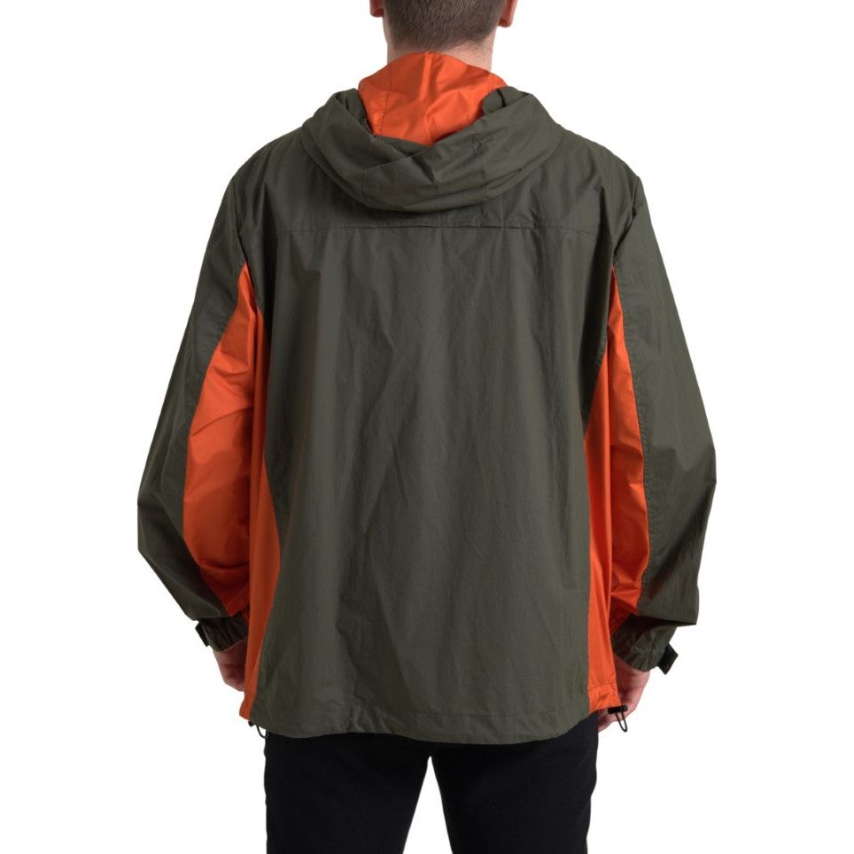 Elegant Hooded Full Zip Jacket in Green and Orange