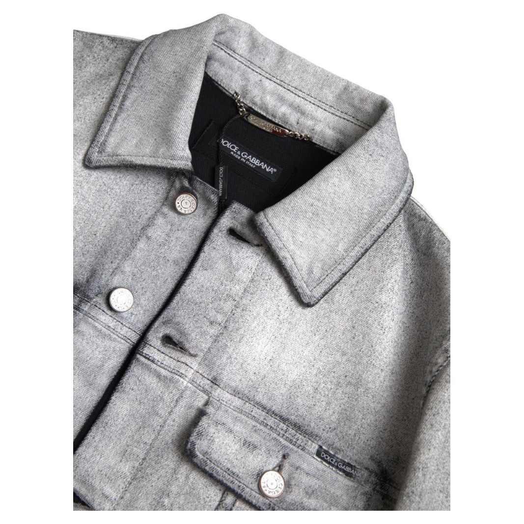 Elegant Gray Cotton Stretch Denim Jacket