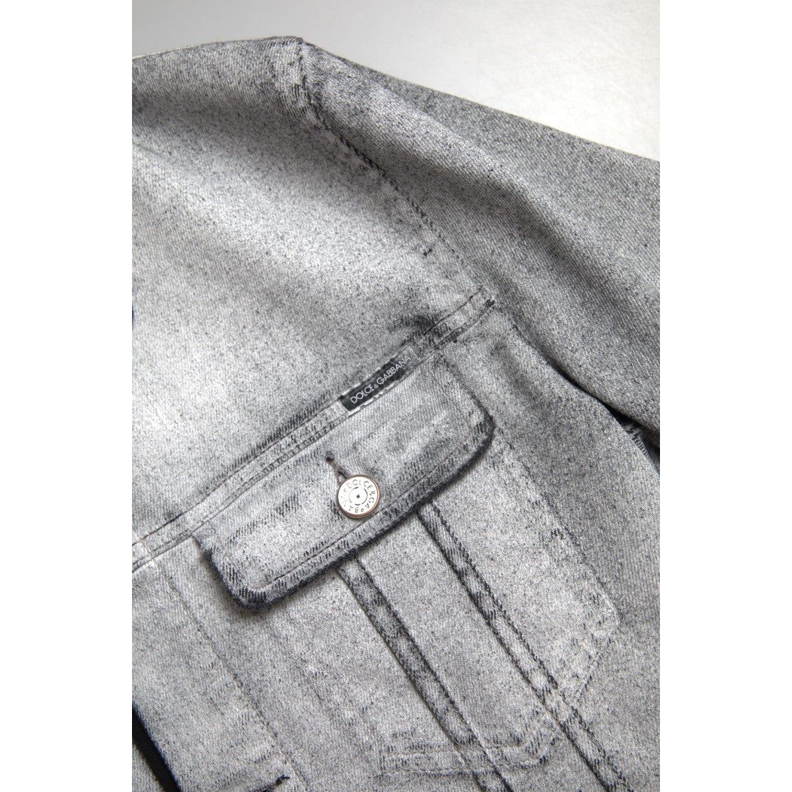 Elegant Gray Cotton Stretch Denim Jacket