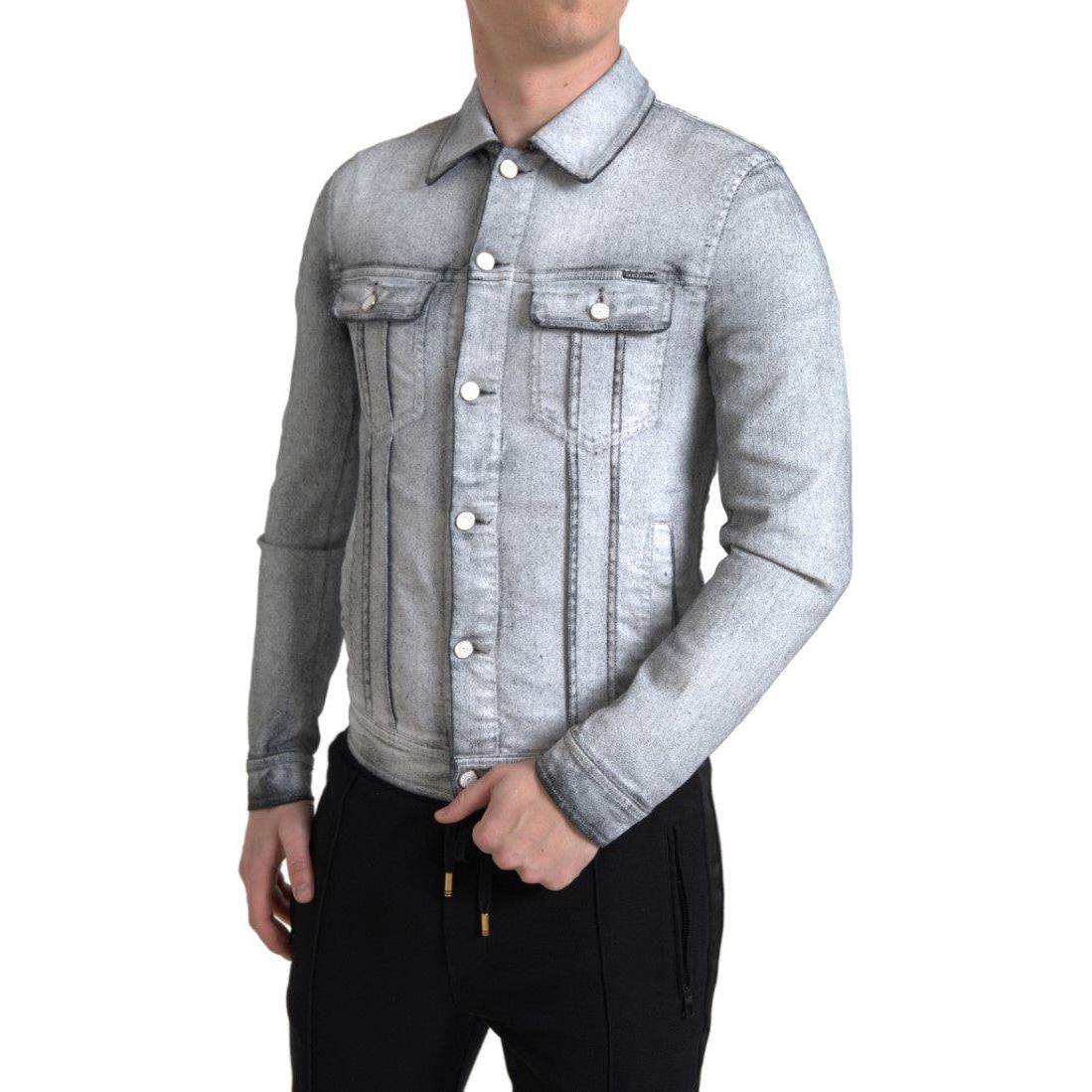 Elegant Gray Cotton Stretch Denim Jacket