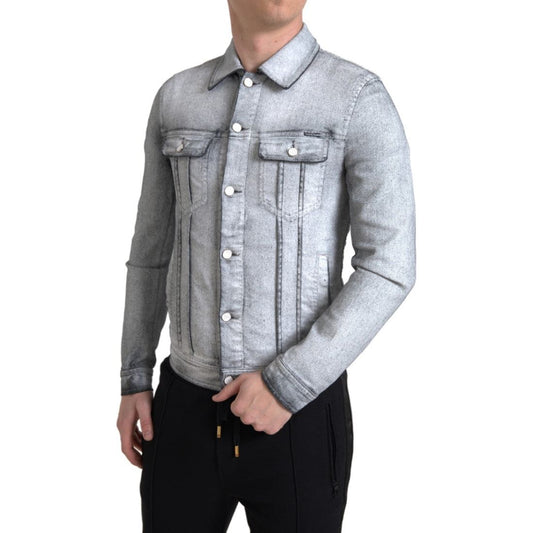 Elegant Gray Cotton Stretch Denim Jacket