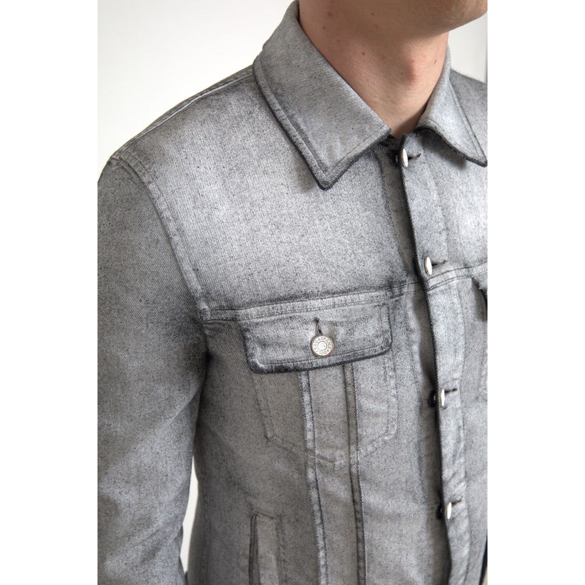 Elegant Gray Cotton Stretch Denim Jacket