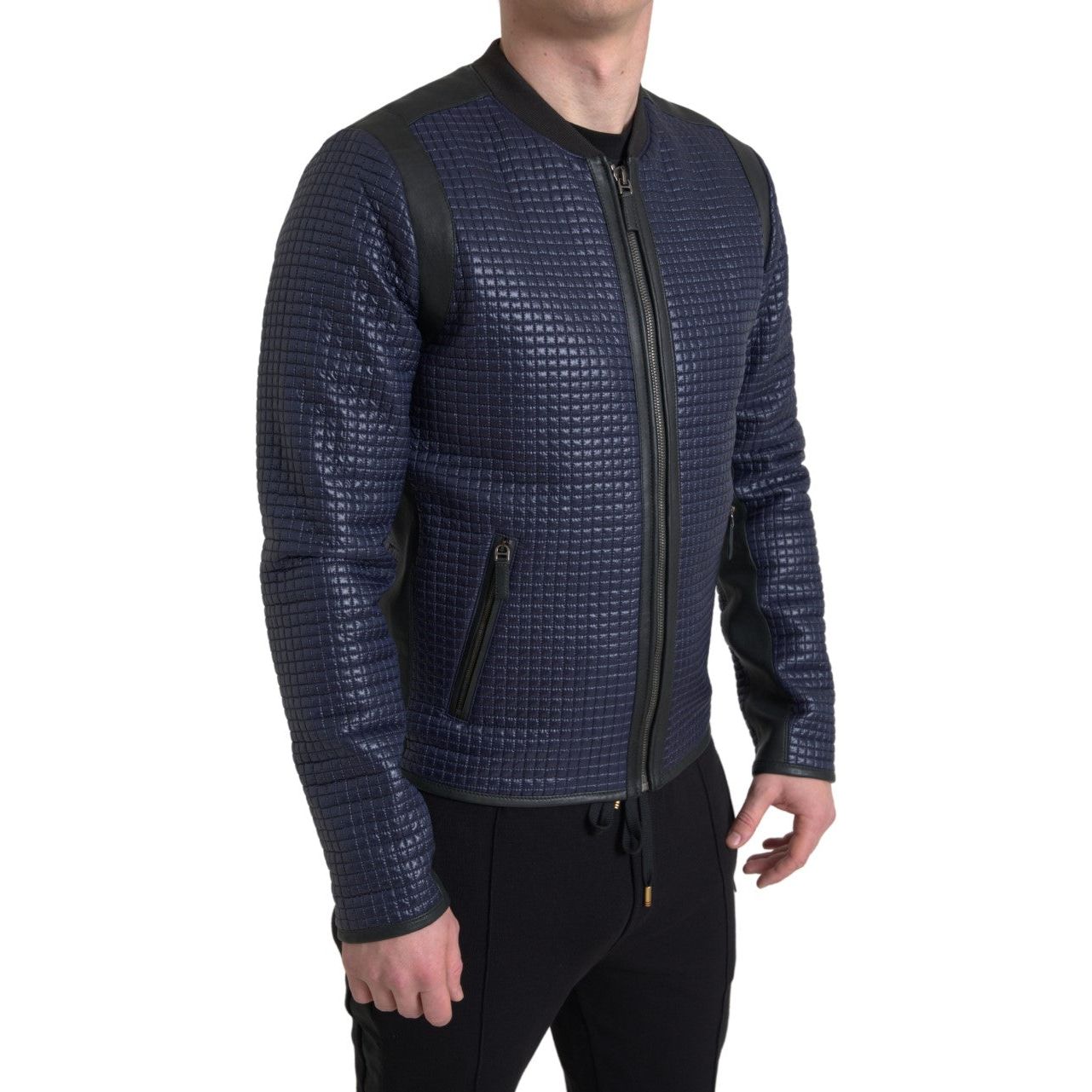 Elegant Blue Nylon Zip Blouson Jacket