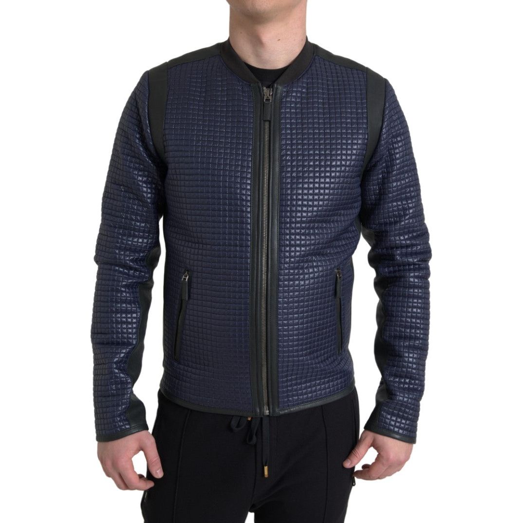 Elegant Blue Nylon Zip Blouson Jacket