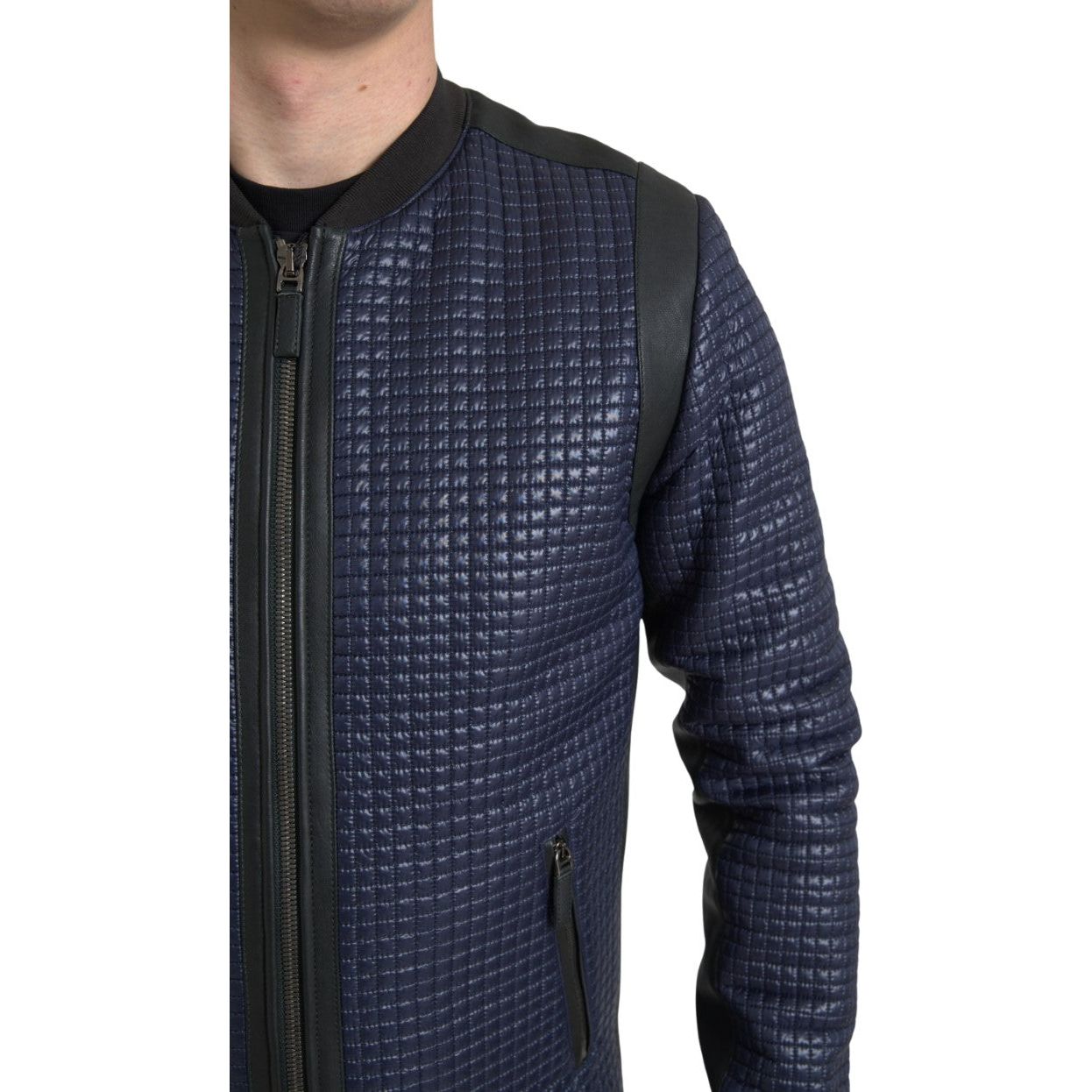 Elegant Blue Nylon Zip Blouson Jacket