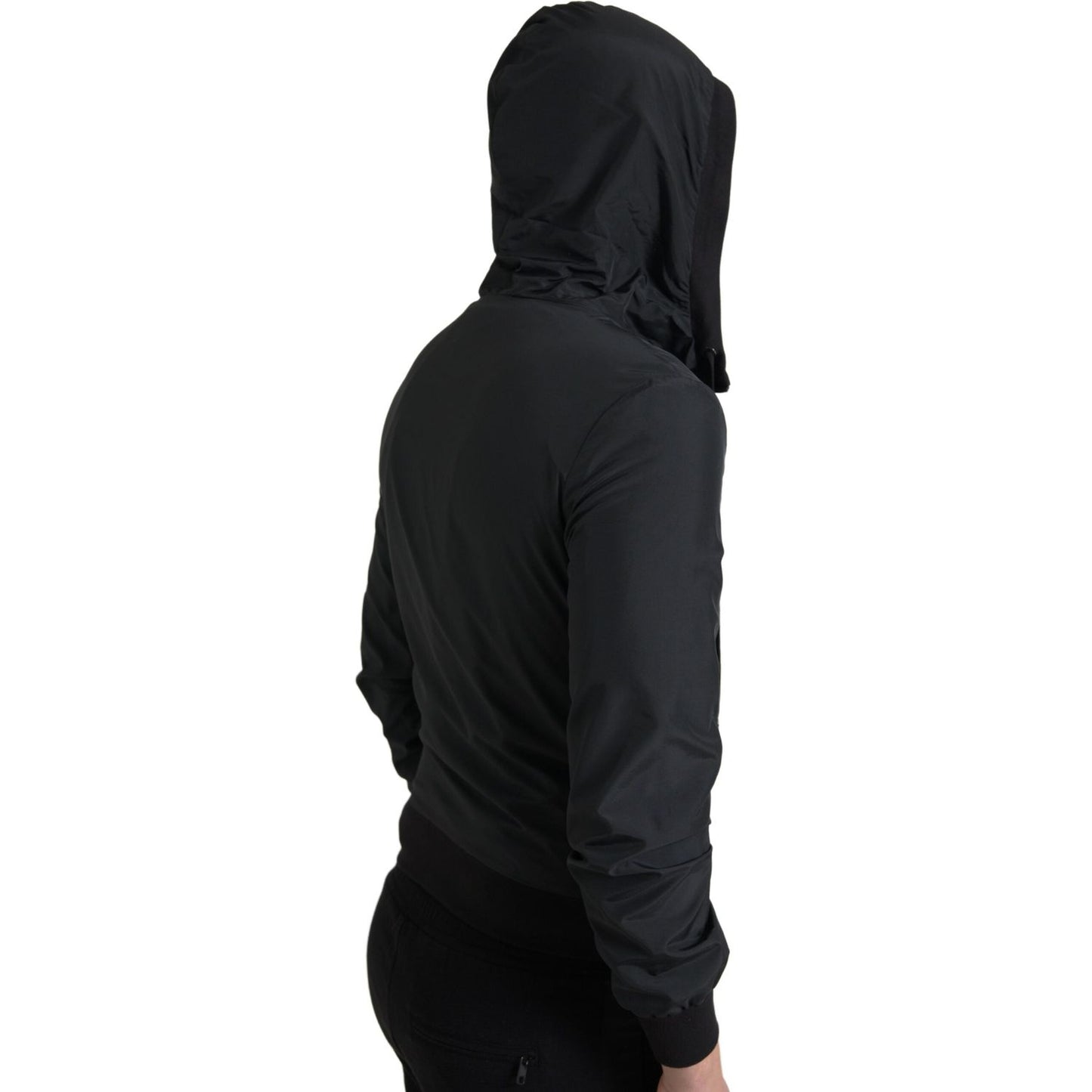 Elegant Black Hooded Sweatshirt with Logo Plaque