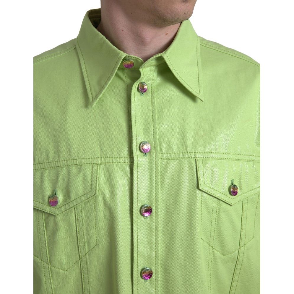 Elegant Light Green Cotton Button Down Shirt