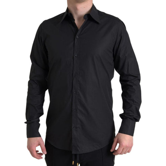 Elegant Black Gold Button Formal Shirt