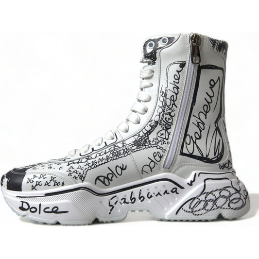 Daymaster Graffiti Print Mid Top Sneakers