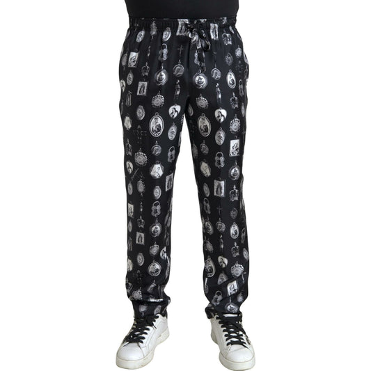 Elegant Silk Joggers with Religious Print