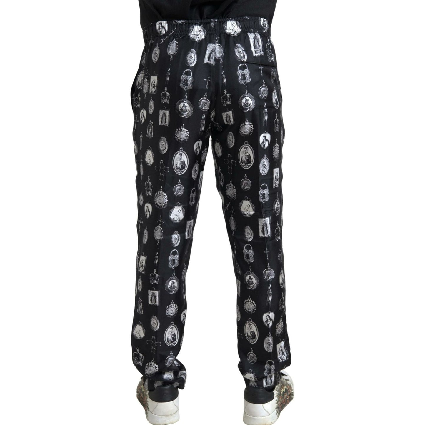 Elegant Silk Joggers with Religious Print