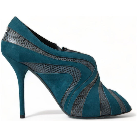 Teal Suede Peep Toe Heels Pumps