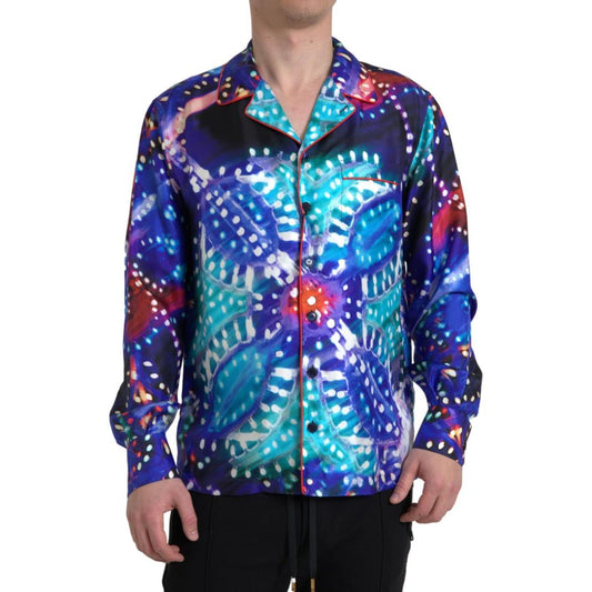 Psychedelic Print Silk Pajama Shirt