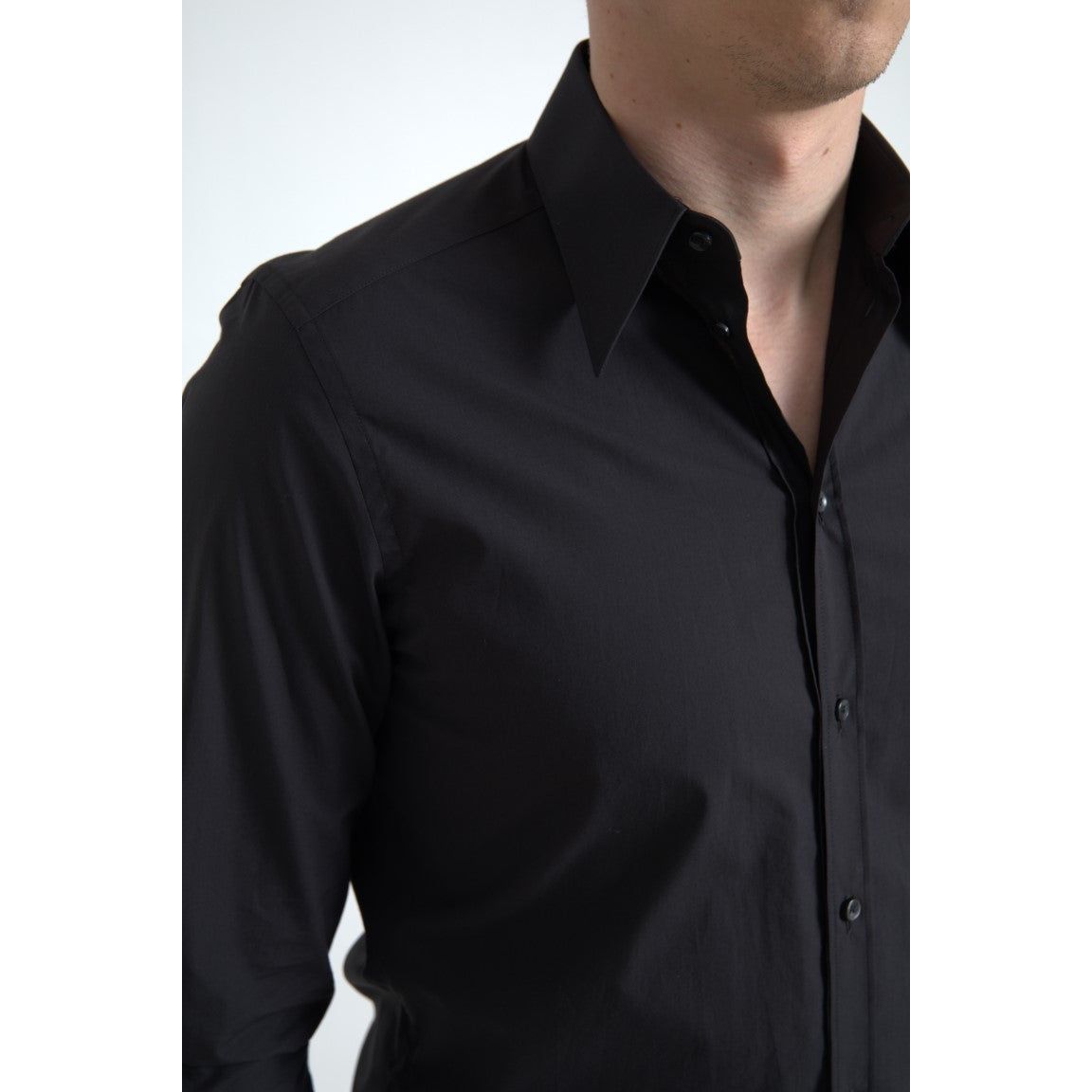 Elegant Slim Fit Black Cotton Dress Shirt