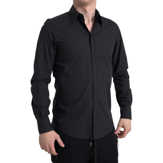 Elegant Slim Fit Black Cotton Dress Shirt