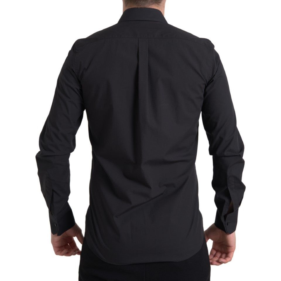 Elegant Slim Fit Black Cotton Dress Shirt