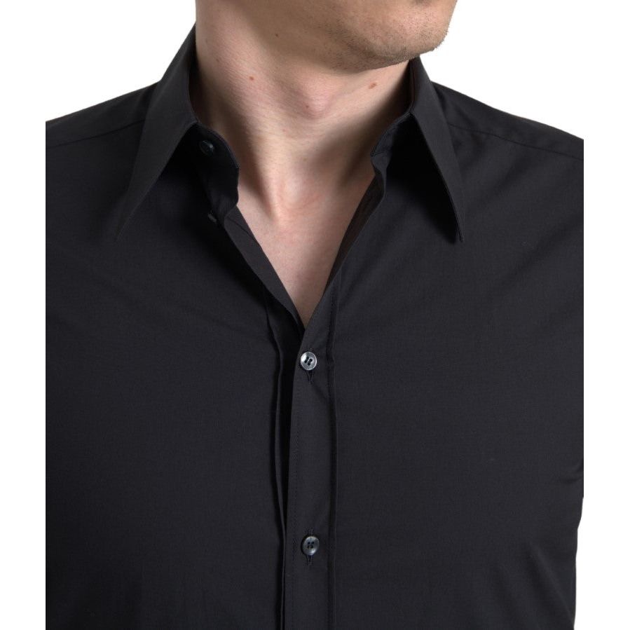 Elegant Slim Fit Black Cotton Dress Shirt