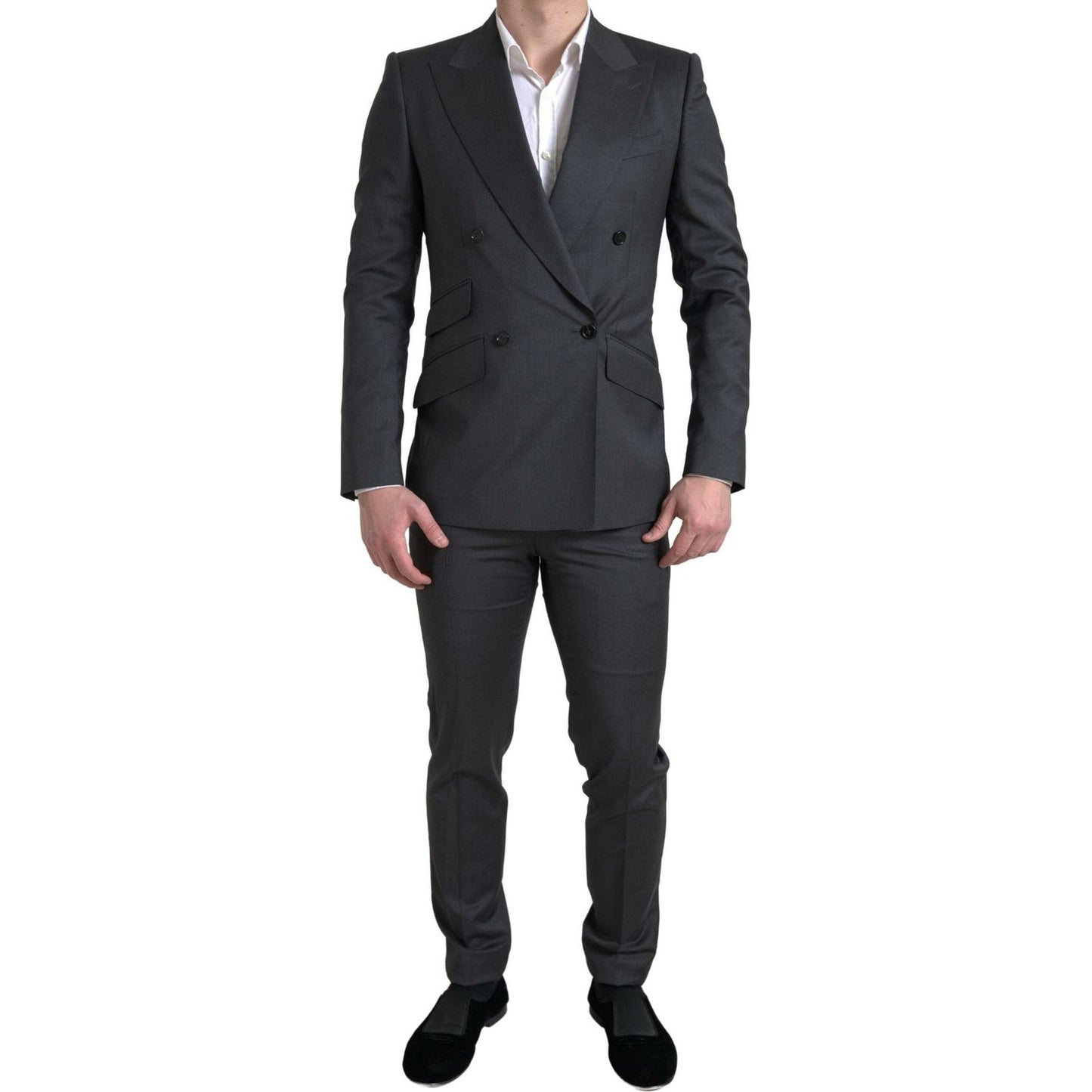 Sleek Grey Slim Fit Double Breasted Suit