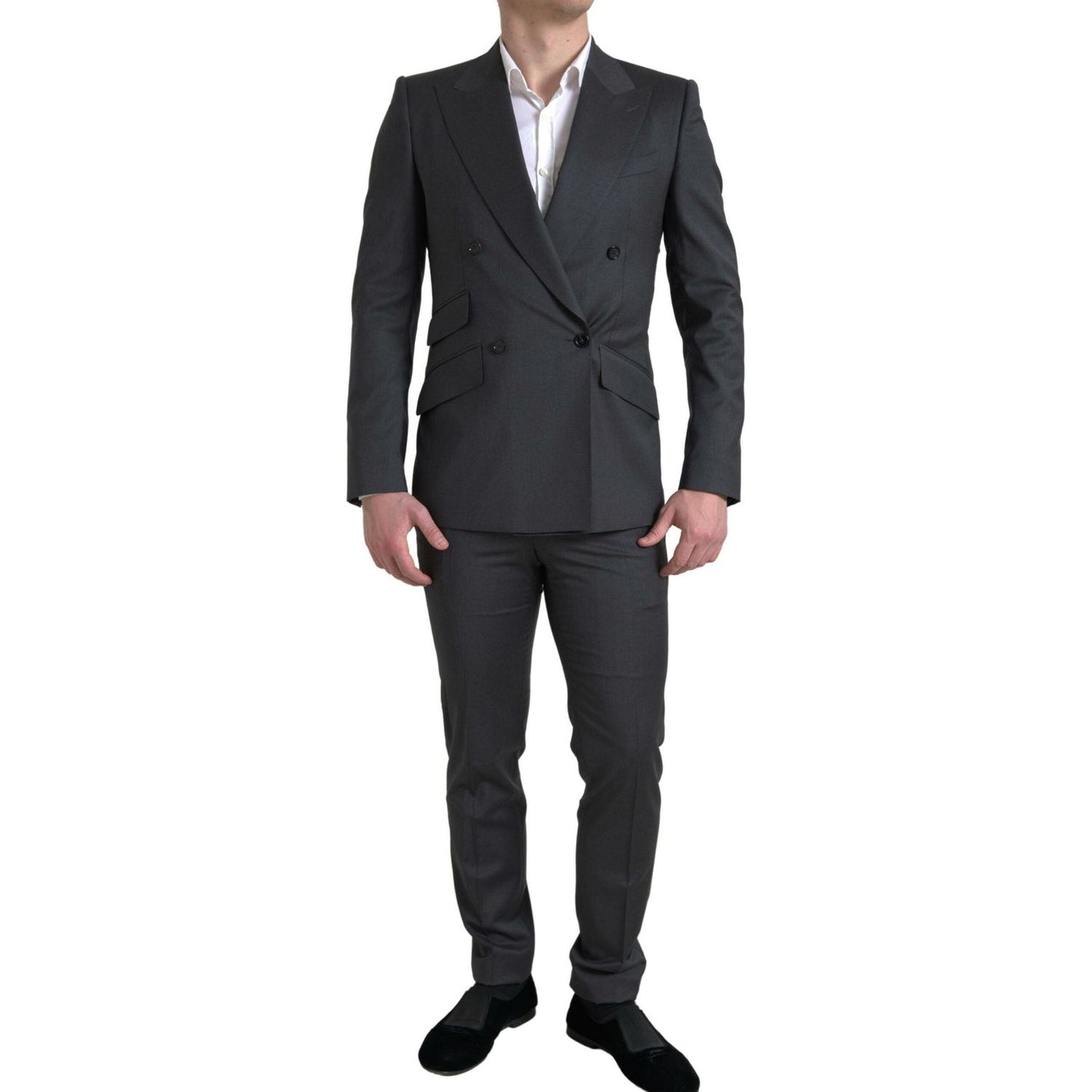 Sleek Grey Slim Fit Double Breasted Suit