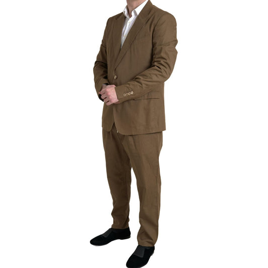 Elegant Brown Silk Blend Taormina Suit