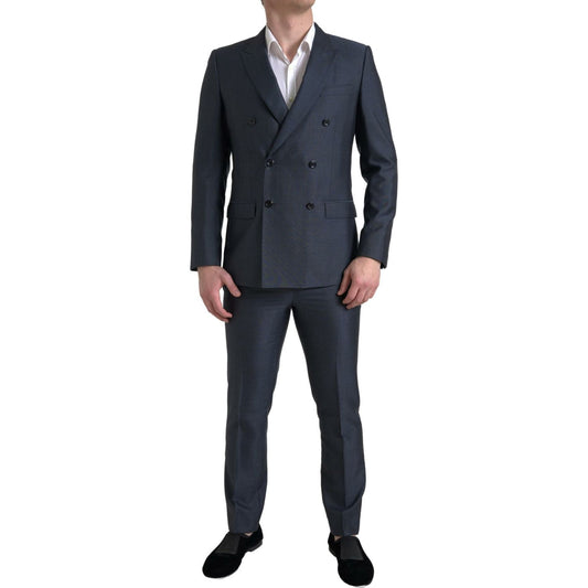 Elegant Blue Silk Blend Martini Suit