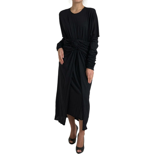 Elegant Black Wool Wrap Dress