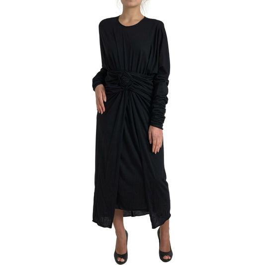 Elegant Black Wool Wrap Dress