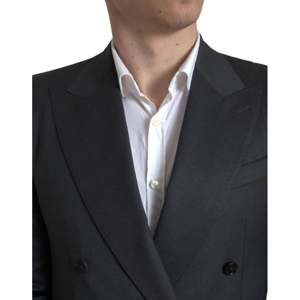 Sleek Grey Slim Fit Double Breasted Suit