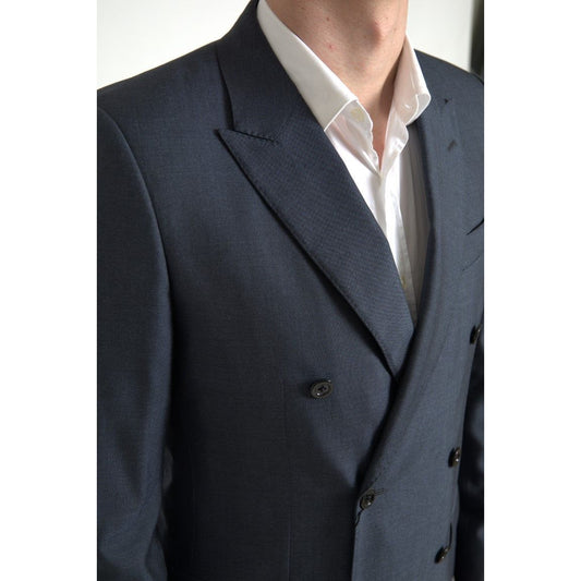 Elegant Blue Silk Blend Martini Suit