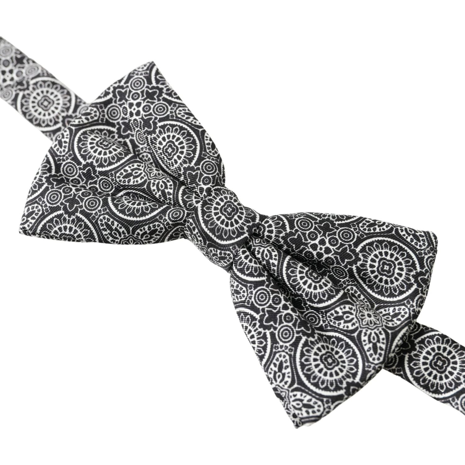 Dolce & Gabbana Black White Pattern Adjustable Neck Papillon Bow Tie