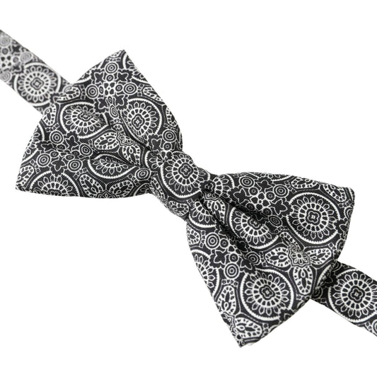 Elegant Black & White Silk Bow Tie