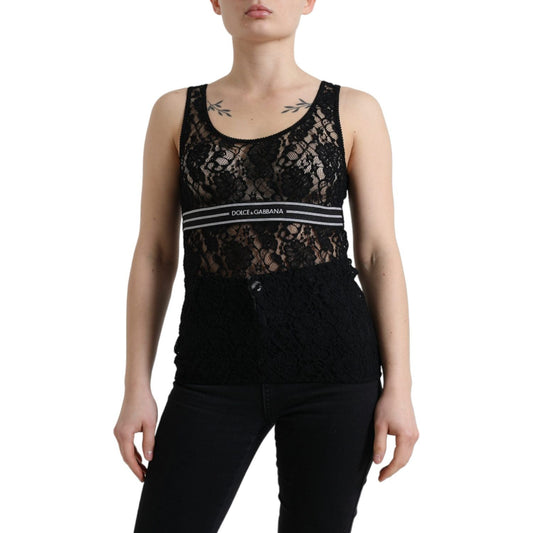 Elegant Lace Tank Top with Logo Stripe