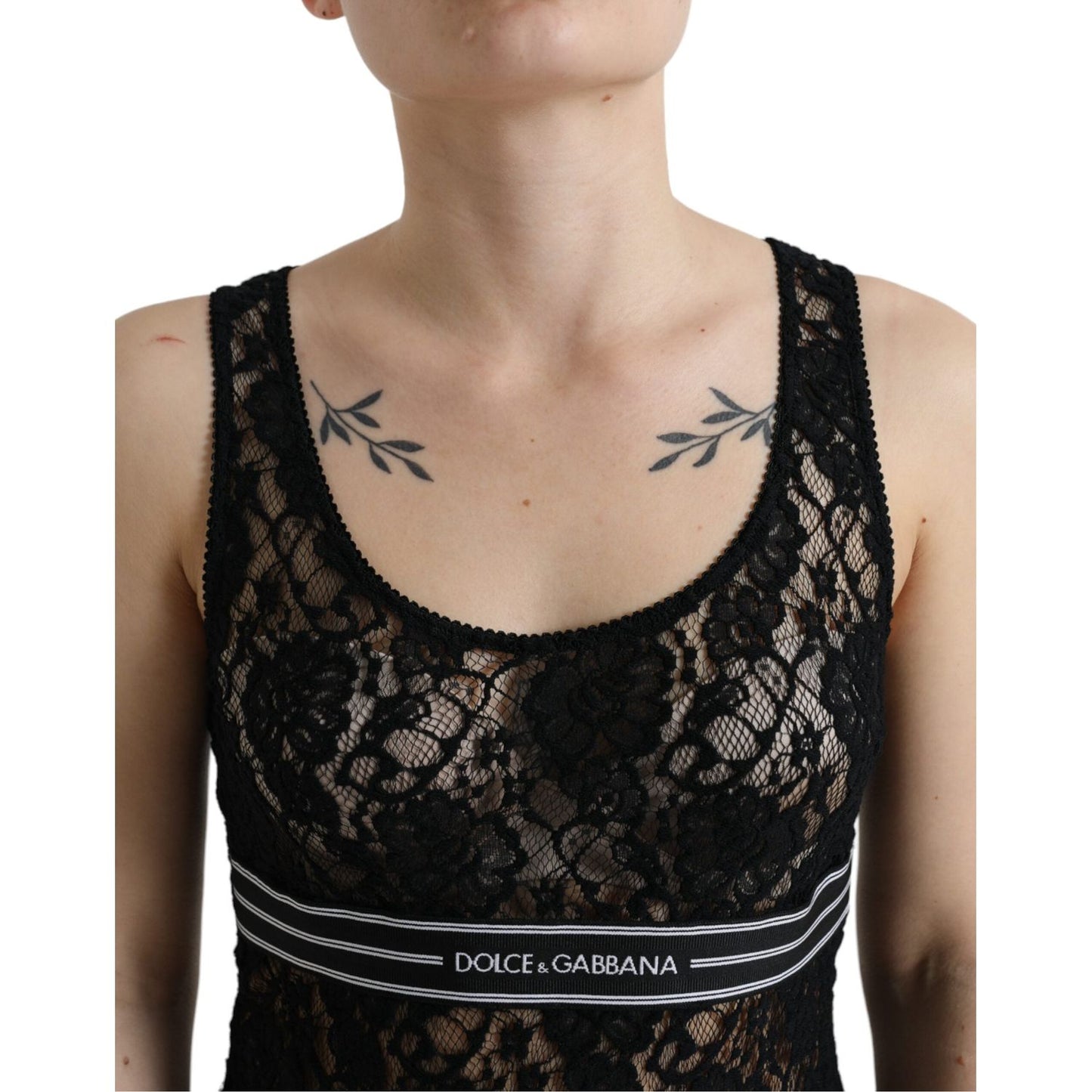 Elegant Lace Tank Top with Logo Stripe