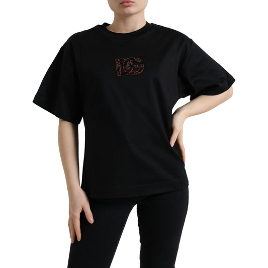 Elegant Black Crystal-Embellished T-Shirt